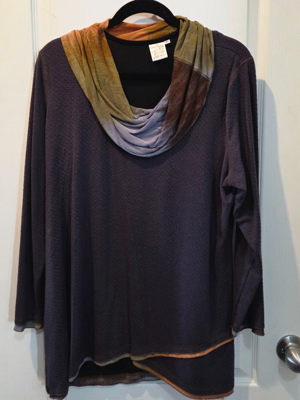 Parsley & Sage Purple Textured Cowl Neck Tunic Top Size XL Boho Hippie